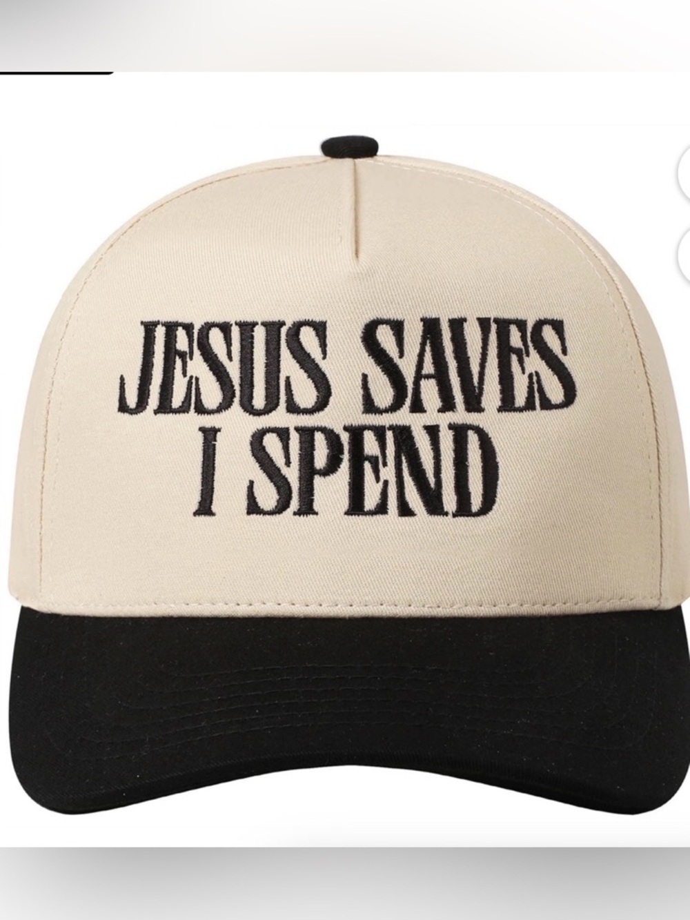 Jesus Saves I Spend Trucker Hat Black Cream Adjustable NWT